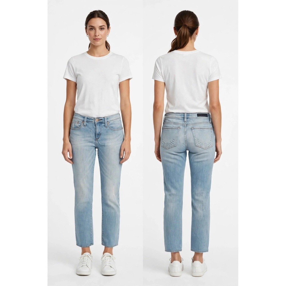 Rock & Republic Kendall Jeans Women's 6 Low Rise Crop Light Wash Distressed